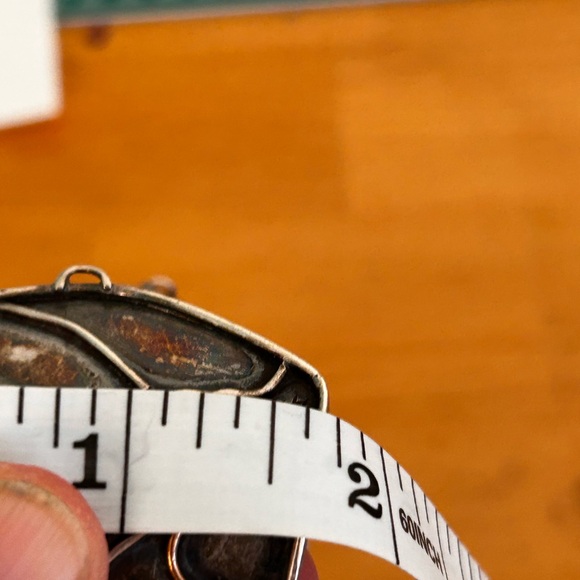 Vintage Brutalist Modern Mixed Metal and Stone Cuff Bracelet - Picture 6 of 8